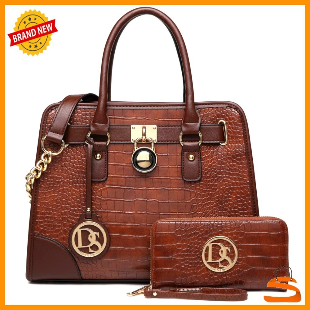 Vegan Leather Satchel Hobo Bag Set with Wallet for Work & Travel